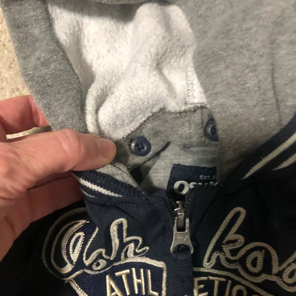 Oshkosh Bgosh baseball style jacket navy blue with detachable hood Sz 12mo
